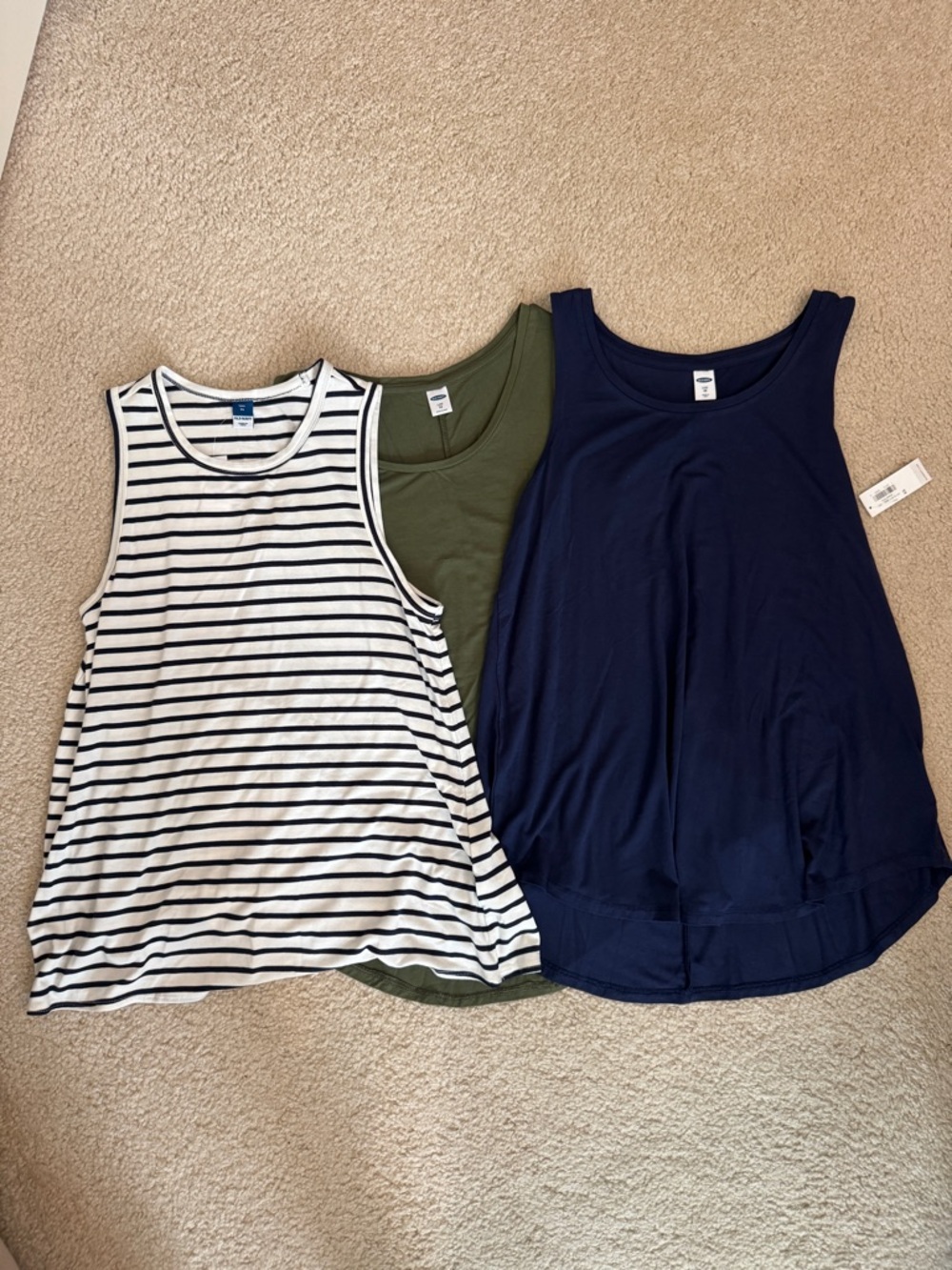 Old Navy Women's Swing Tank Top Trio - Navy, Olive, and White/Black Stripe NWT